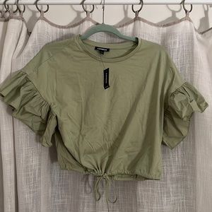 Small green Express ruffle sleeve top. New with tags